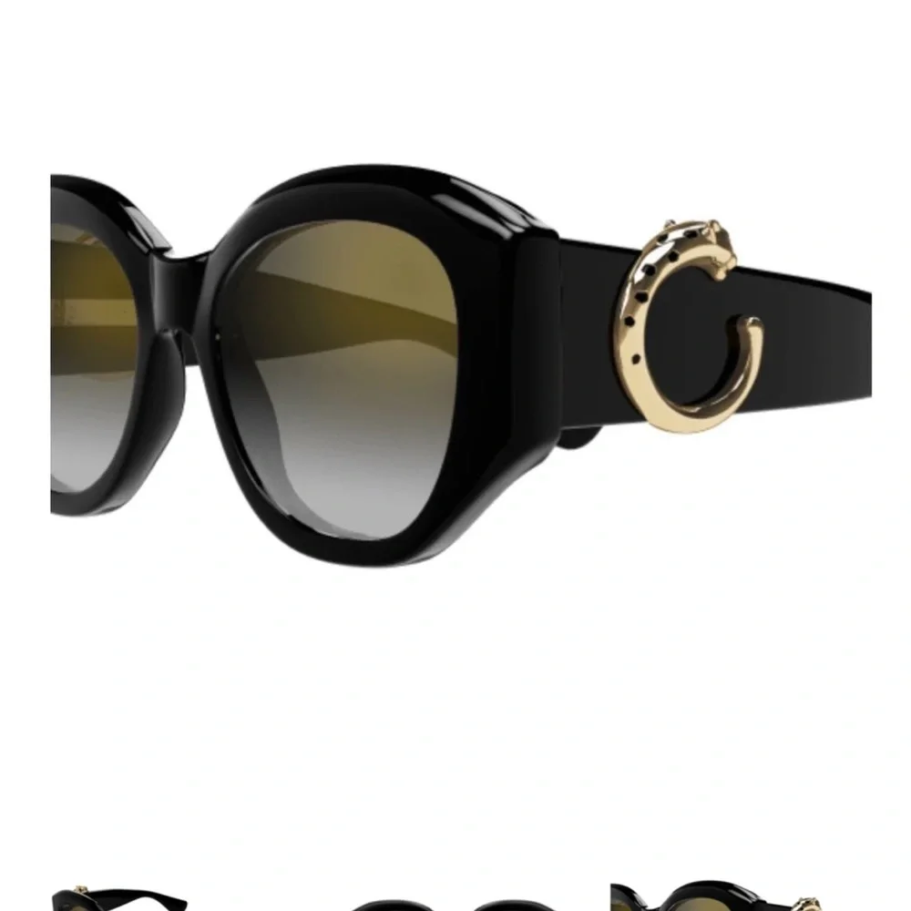 New! Cartier CT0502S 001 Panthere Chic Black Sunglasses, Authentic